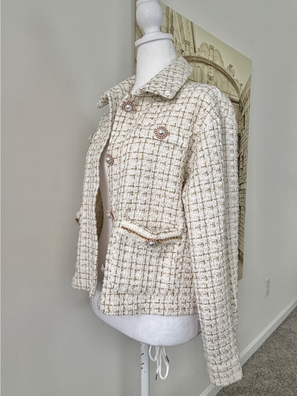 Preloved Simply Southern Cream Tweed Jacket with Pearl Buttons - Picture 8 of 10
